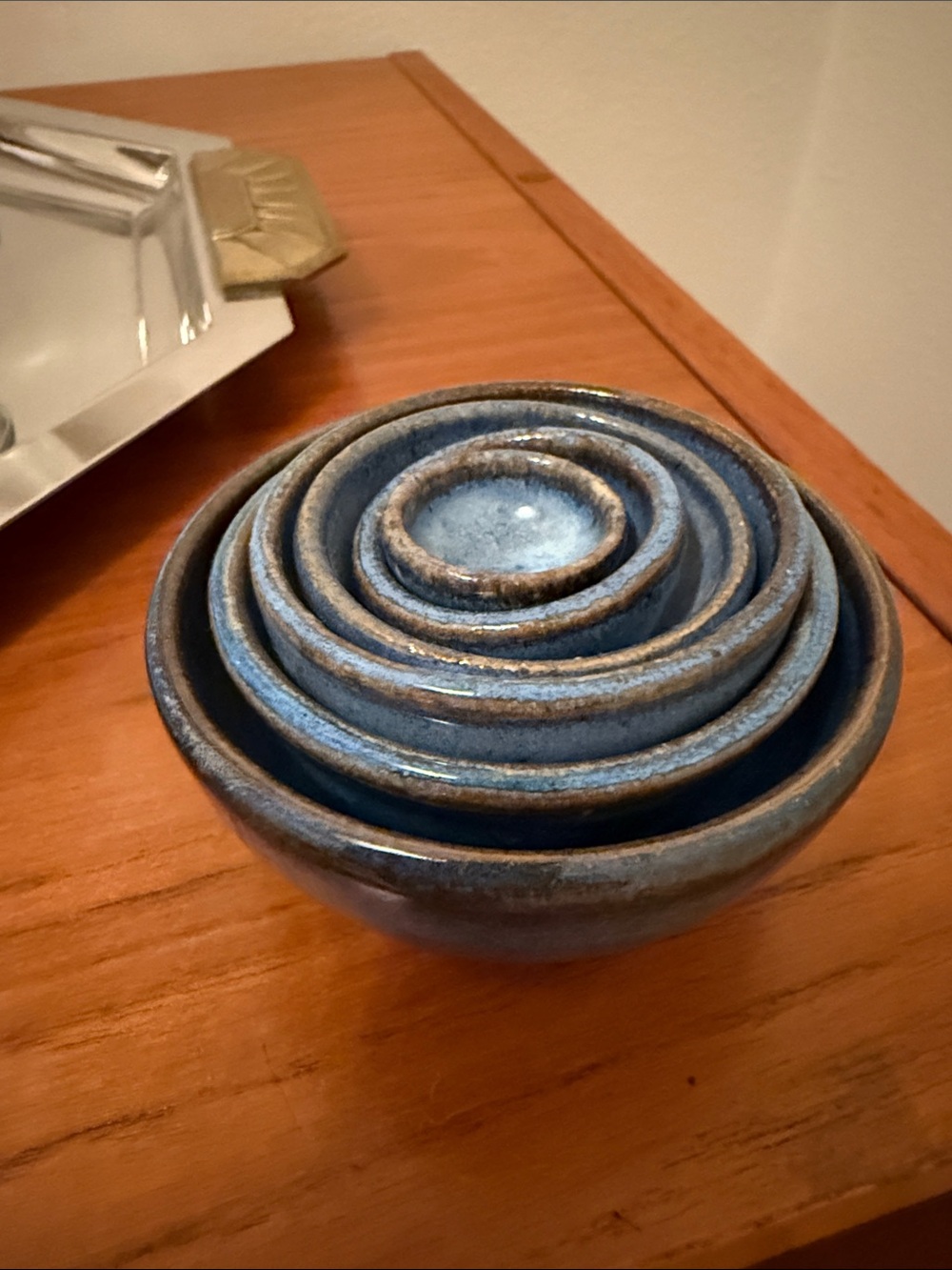 Miniature Blue Ceramic Nesting Bowls - Glazed Stoneware